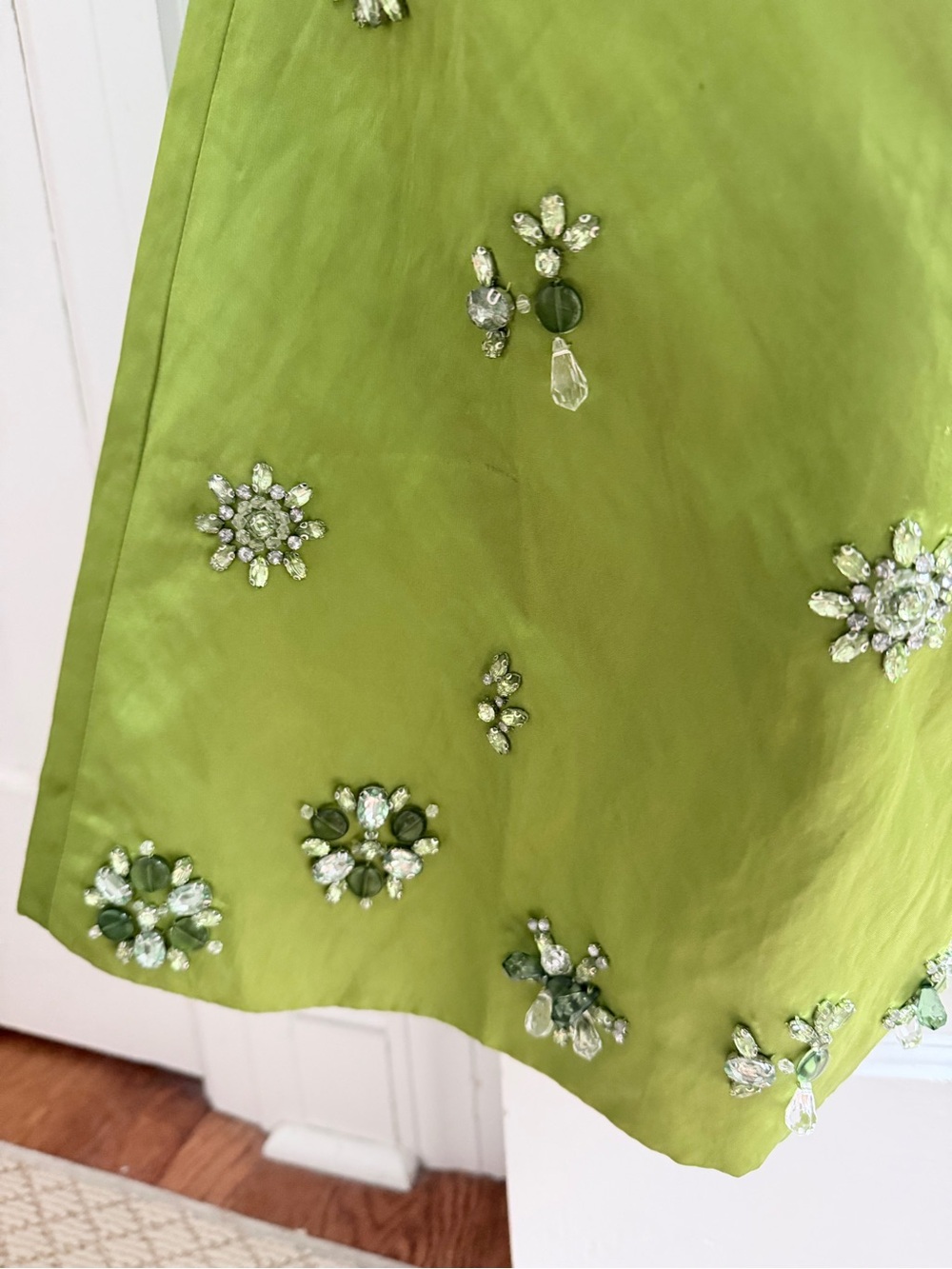 J. Crew Collection Chartreuse Green Jeweled Satin Mini Skirt - Picture 9 of 9